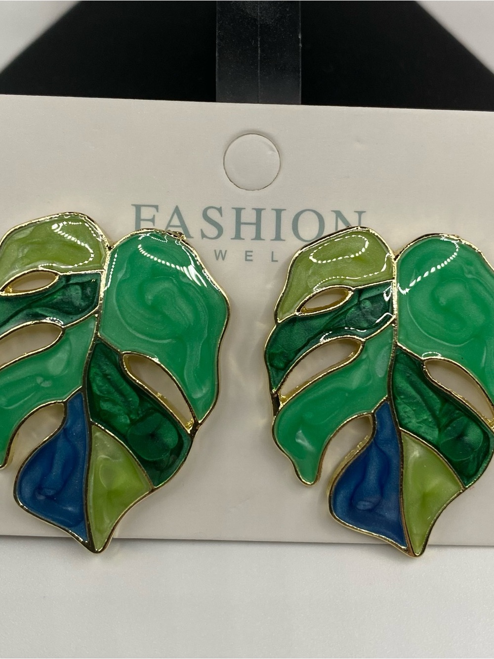 Jewelry Green Multitone Tropical Leaf Earrings